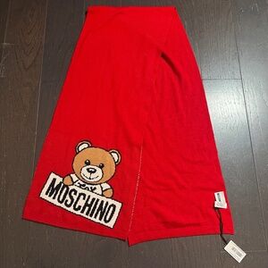 BNWT Moschino teddy bear red wool scarf M1857 unisex made in Italy